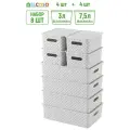 Корзинка, коробка для хранения, с крышкой 8 штук Береста, 3 л (4 шт) и 7,5 л (4 шт) El Casa, цвет светло-серый, набор