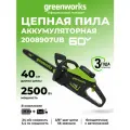 Цепная пила аккумуляторная Greenworks 2008907UB, 60V, 40 см, бесщеточная, 2500 Вт, с 1хАКБ 4 Ач и ЗУ