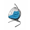 Подвесное кресло с ротангом Для двоих серое с голубой подушкой M-GROUP