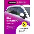 Плоские дефлекторы окон для Kia Sorento 4 (Киа Соренто) 2020-2024, 2D ветровики с хром молдингом, Cobra Tuning 6 шт.