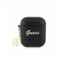 Чехол Guess Glitter flakes Metal logo with Charm для AirPods 1/2, цвет Черный (GUA2GLGSHK)