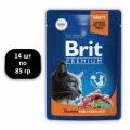 (14 ШТ.) 85 гр, Brit, Premium, Влажный корм (пауч), для взрослых стерилизованных кошек, лосось в соусе