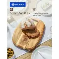 Доска разделочная акация, 36х26.5х1.8 см, с ручкой, прямоугольная, Daniks, CB27936A
