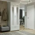 Шкаф распашной ГУД лакк Сириус, 2 двери и 1 ящик с зеркалом, 220х78х59 см, белый