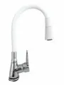 Кухонный смеситель с гибким белым изливом на гайке, хром