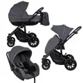 Коляска 3 в 1 Indigo COIN, темно-серый, подходит для детей с рождения 0+, с автолюлькой