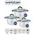 Набор кастрюль Webber BE-623/6 из нержавеющей стали со стеклянными крышками, 6 предметов
