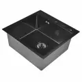 Мойка для кухни нержавеющая 50х50, с PVD покрытием графит. Сифон с ситечком.