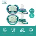 Соска-пустышка силиконовая светящаяся Philips Avent ultra air night SCF376/13 с футляром для хранения и стерилизации, 6-18 мес, 2 шт.