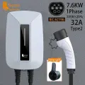 Feyree Зарядное устройство для электромобилей Type2 Разъем EVSE Wallbox 32A 7KW IEC62196-2 Разъем 1 фаза 5 м Кабель Настенная зарядная станция для электромобиля type2 32A 7KW