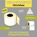 Термоэтикетки 100х50 мм 500шт ЭКО / 5 рулонов / самоклеящиеся этикетки / термотрансферные стикеры