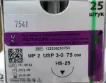 Ультрасорб мононить Полиглекапрон, USP 3-0 (МР 2) фиолетовая 75 см, с иглой режущая HS-25, (25 шт/уп), шовный хирургический материал линтекс (Россия)