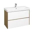 Тумба под раковину AQUATON Сканди 80 1A283001SDZ90 768х427х591 2 ящика, белый глянец/дуб рустикальны