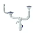 Сифон для кухонной мойки с двумя чашами бутылочный с гибким переливом 3 1/2x40 с отводом (штуцером) Unicorn В710VР