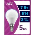 Упаковка светодиодных ламп 5 шт REV 32503 1, 6500К, Е14, G45, 7Вт