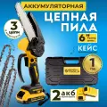 Пила аккумуляторная цепная мини BOOM TOOLS. Электропила, ручная мини-электрическая пила. В комплекте 3 цепи, 2 аккумулятора и кейс.