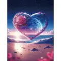 Алмазная мозаика на подрамнике 50x65 см. BoomBoomShop. Сердце в цветах на фоне моря