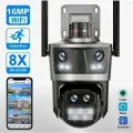 Уличная тройная поворотная Wi-Fi камера видеонаблюдения с бинокулярным 8-x зумом (видит номера до 100м), 20 МП, 4K UltraHD, iCsee