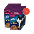 Влажный корм, Felix Sensations, для взрослых кошек и котов, утка в желе со шпинатом, 75г 12 шт