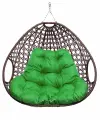 Подвесное кресло для двоих люкс, с ротангом, коричневый, зелёная подушка (без стойки)
