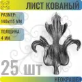 Кованый элемент Лист стальной. Размеры 140х115 мм. Толщина 4 мм - 25 шт