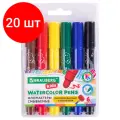 Комплект 20 шт, Фломастеры смываемые детские противоударный наконечник 6 цветов, BRAUBERG KIDS, ПВХ-упаковка с европодвесом, 152178