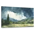 Картина на холсте интерьерная 100х60 см, акварель, Турция, гроза, сельская местность, контраст, небо, пейзаж, оттенки
