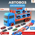 Автовоз с машинками TrendToys с катапультой и гоночной трассой, 6 машинок