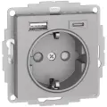 Розетка Systeme Electric (schneider Electric) SCHNEIDER ELECTRIC ATLASDESIGN 16А с 2 USB A+C, механизм, алюминий, ATN000332