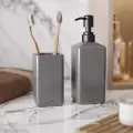 Набор для ванной Emily Slim 01 (дозатор с черной помпой, стакан для зубных щеток), бетон, графитовый глянцевый
