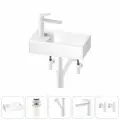 Маленькая раковина в ванную комнату или туалет Wellsee WC Area 202010502 в наборе 5 в 1: узкая раковина 40 см, донный клапан, сифон, смеситель, угловые вентили 2 шт (цвет набора матовый белый)