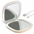 Зеркало косметическое складное карманное c x5 увеличением и LED подсветкой - HAS1817 (цвет-beige, LED подсветка 3 уровня)