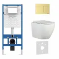 Инсталляция с унитазом комплект 6 в 1, унитаз TORNADO безободковый белый BILBAO ALTO (IB. BLA.234.1B1), клавиша смыва золото матовое, нержавеющая сталь INOX-R (IB. B015.03)