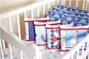 300-D Бортики в кроватку-DaEl kids-комплект в детскую кроватку Морячки (цвет-синий-голубой, якоря на белом) (11 предметов)