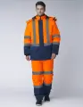 Костюм зимний сигнальный Дорожник, тк. Смесовая,210, п/к, оранжевый/т. синий
