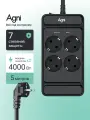 Сетевой фильтр, AGNI, 4 розетки с предохранителем, удлинитель 5 метров