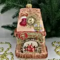 Irena-Co елочная игрушка, стекло Камин Винтаж (14х9,5х7см)