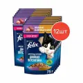 Влажный корм, Felix Аппетитные кусочки. Двойная вкуснятина, для взрослых кошек и котов, с ягненком и курицей в желе, 75г 12 шт