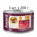 Влажный корм для собак AWARD, паштет из ягненка с яблоком, 3 шт. х 200 г