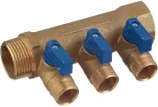 Коллектор Tiemme 1 ВР(г) х 3 выхода 1/2 НР(ш) ЕК х 1 НР(ш) с шаровыми кранами (1820046/1820005)