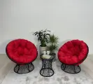 Набор садовый папасан плюс черный 2 кресла, столик, 2 подушки (красный, полиэстер)