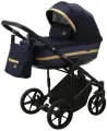 Коляска универсальная Adamex RIMINI LUX 3 в 1, RI-58 - темно-синяя, темно-синяя кожа, золотая вставка