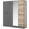 HUGO (хуго) шкаф 4-х дверный с зеркалом 200 х 220 х 56,2 см, ЛДСП, Дуб Гранж/Железный камень