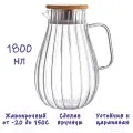 Кувшин для воды стеклянный, Formula Tepla, с металлической крышкой с накладкой из бамбука 1800 мл.