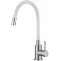 ESKO. Смеситель для кухни с гибким изливом, белый, нержавеющая сталь/для мойки/раковины
