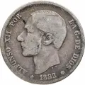 Испания 1 песета peseta 1882, Серебро 835, в сохранности VF