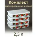 Лоток эмалированный белый 2,5л с рисунком для холодца, емкость для заливного, комплект 4 шт