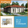 Проект бани FIXPLANS. Одноэтажный. Площадь 90.27 м2 F-15416 Размер 14.95 х 9.35