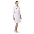 Халат медицинский брайтли женский белый с фуксией, ткань Твил стрейч р. 48-50/170-176 / Халат медицинский / Халат медицинский женский / Халат женский