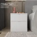 Тумба прикроватная для спальни Тайга, напольная, белая, 2 ящика с фрезеровкой